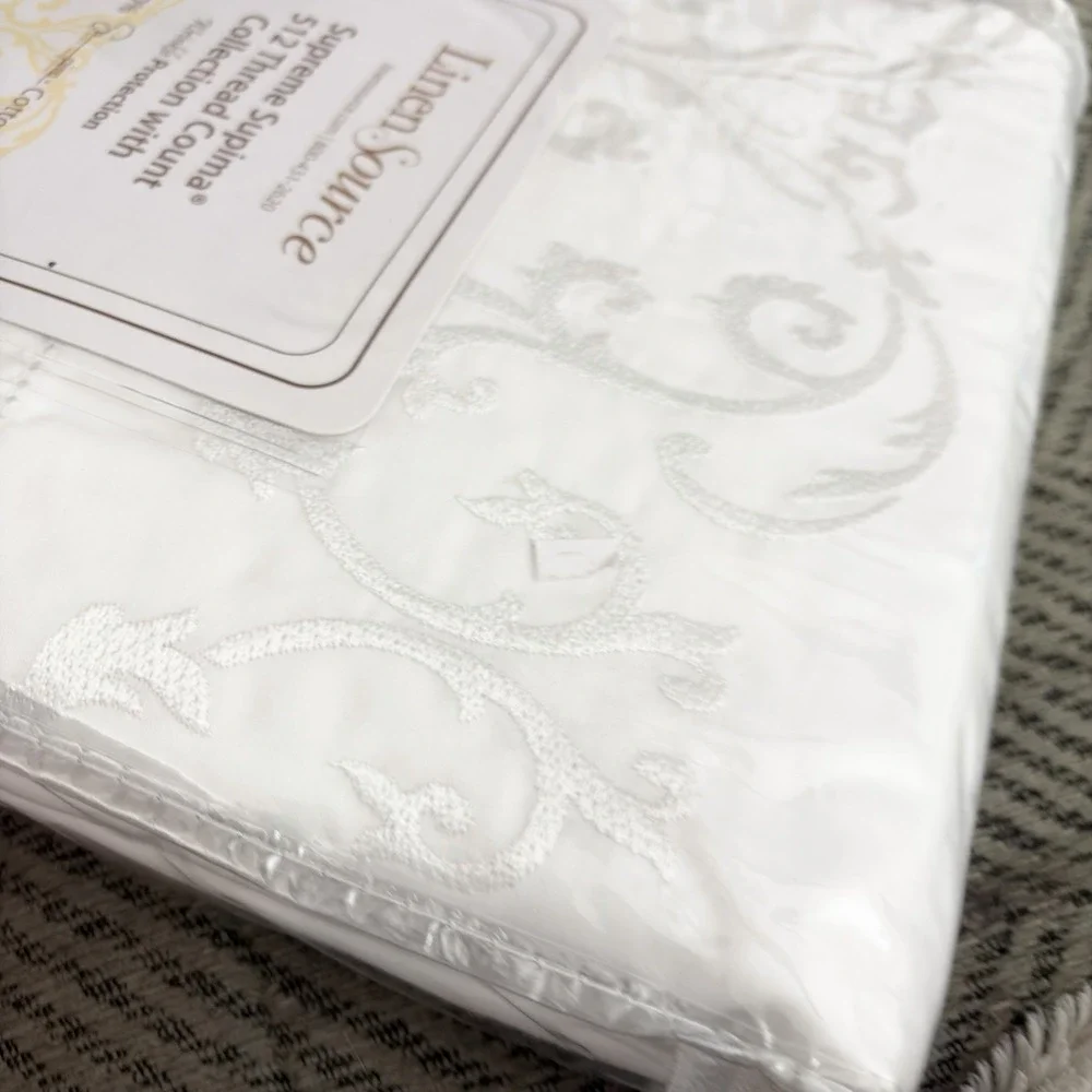 Linen Source Supreme Supima White Queen Flat Sheet 512 Tread Count Cotton NEW